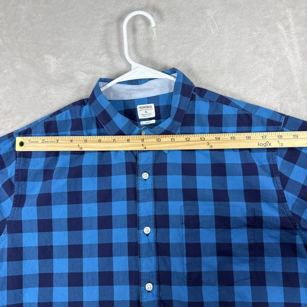 Bonobos Slim Fit Shirt Teal Blue Plaid Cotton Button Down Mens XLarge Modern .